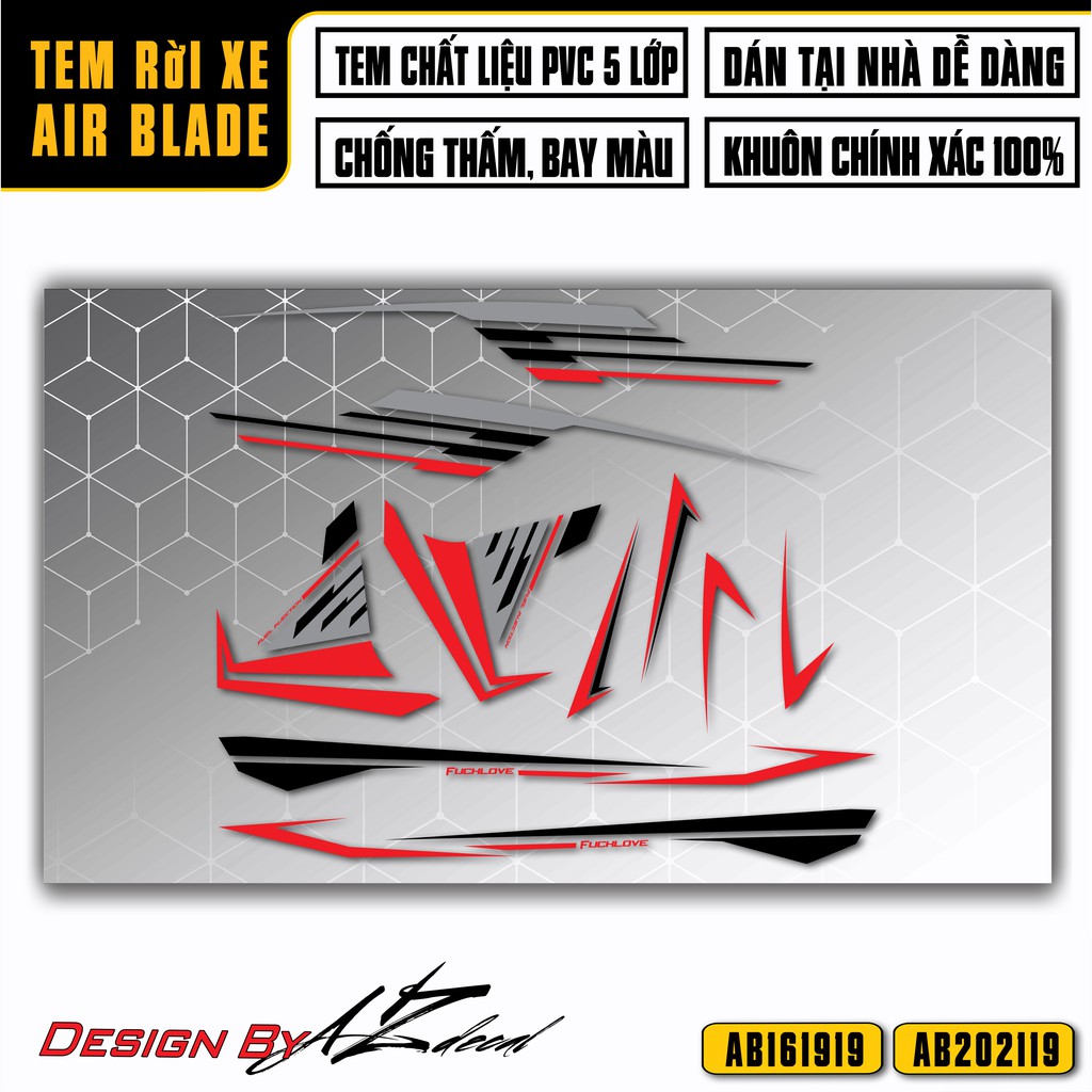 Tem Rời Xe Airblade Cách Điệu | AB19 | Decal AB Đẹp Áp Dụng Mọi Màu Xe Đen, Trắng, Đỏ, Xanh Xám Đen,...