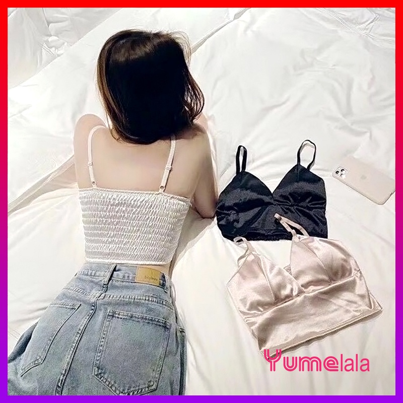 Áo bra satin phi lụa 2 dây lưng thun siêu tôn dáng