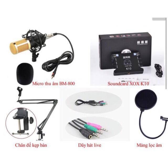 Combo sound card thu âm,Karaoke,Livestream online XOX K10, chân kẹp bàn, màng lọc míc