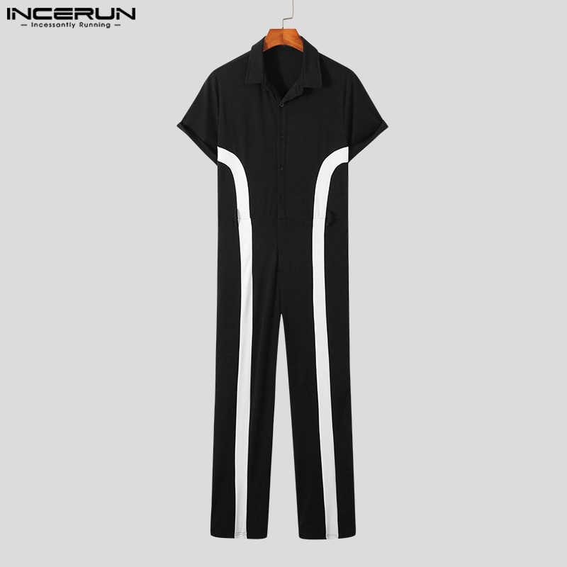 Áo liền quần INCERUN ngắn tay họa tiết kẻ sọc phong cách Anh Quốc thanh lịch cho nam