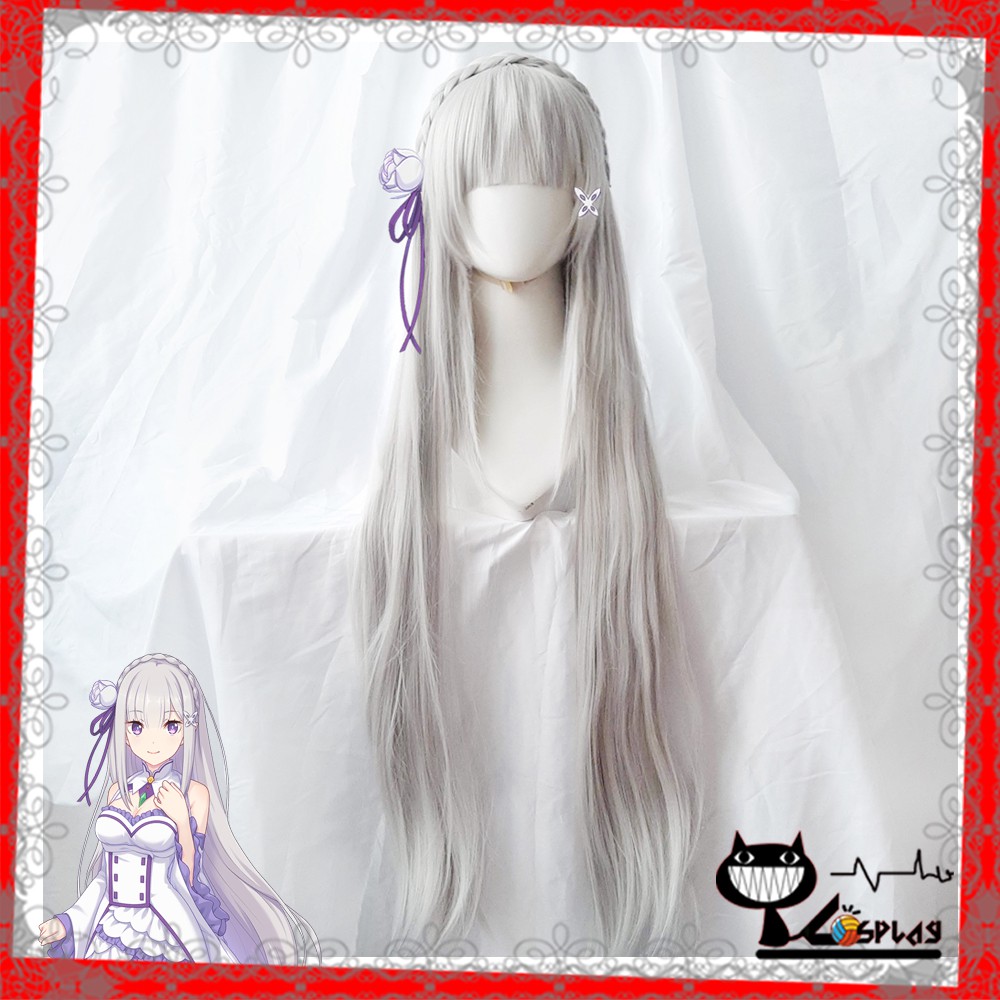 Wig/tóc giả và kẹp tóc cosplay Emilia - Re:Zero màu trắng