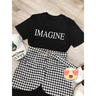 set váy suông + chân váy kẻ