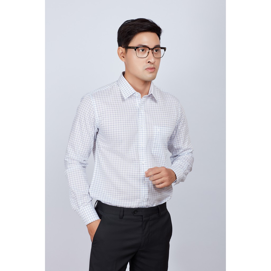 Áo sơ mi nam Slim fit dài tay trắng sọc ca rô
