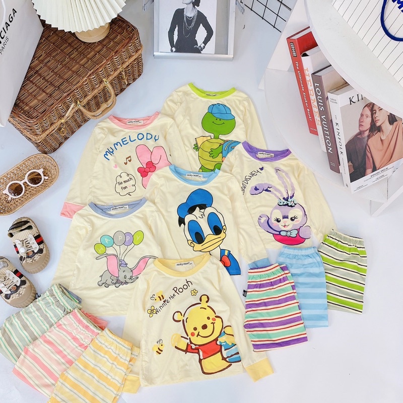BỘ DÀI TAY, QUẦN KẺ SỌC NHIỀU MÀU, THUN COTTON MINKY