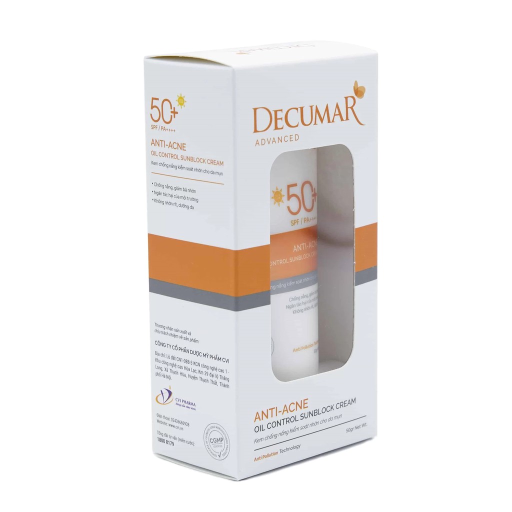 Kem chống nắng kiểm soát nhờn cho da mụn Decumar Advanced 50 gram - Từ Hảo