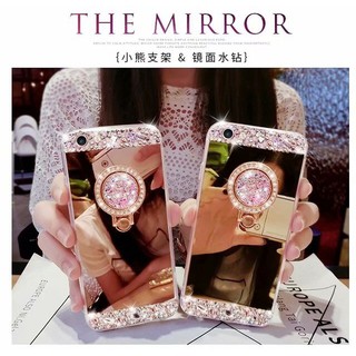 Ốp lưng mặt gương đính kim cương giả thời trang cho Samsung J2 J5 J7 Prime A5 A7 J4 J6 J8 2018