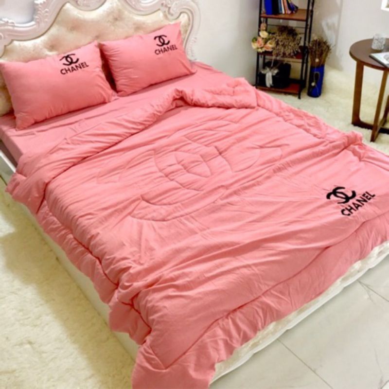 Bộ chăn ga gối cottton đũi mát mịn thương hiệu 5 món chăn trần bông hè ga gối như hình.