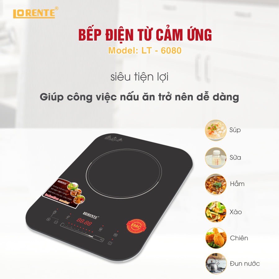 Bếp từ Lorente LT-6080 tặng kèm nồi lẩu - Hàng chính hãng, bảo hành 12 tháng