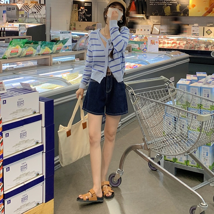Quần Short Denim Lưng Cao Ống Rộng Thời Trang Hàn Quốc