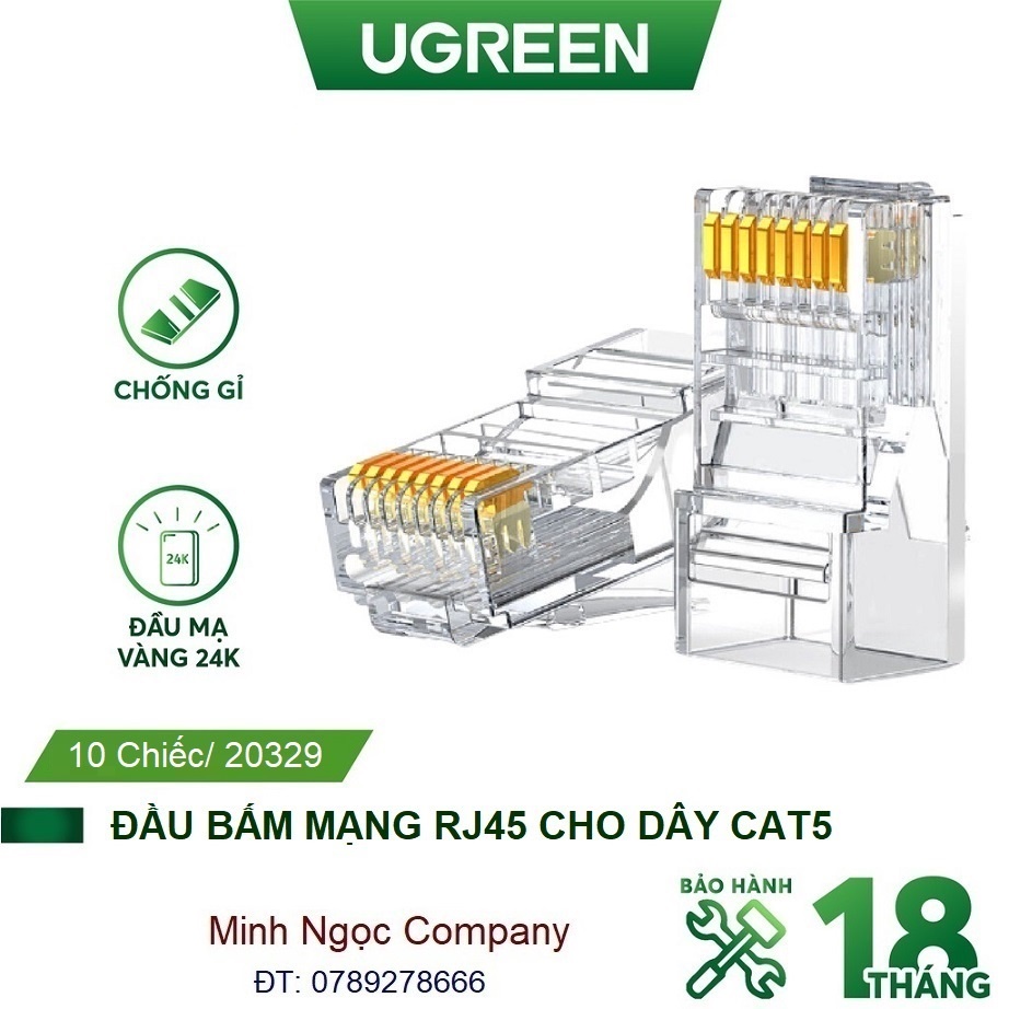 Hạt mạng RJ45 cat 5e 10c/túi chính hãng Ugreen 20329 cao cấp