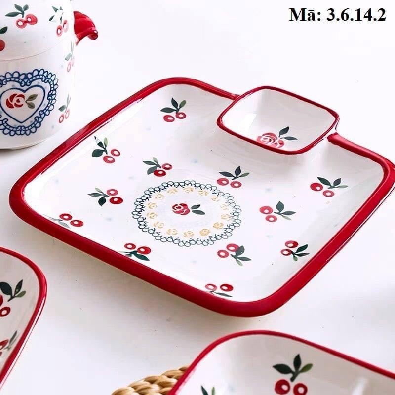 Đĩa đa năng cherry, bát đĩa cherry kèm ngăn chấm, khay cherry tiện lợi (hàng có sẵn)