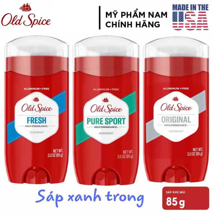 [USA] Lăn sáp khử mùi nam Old Spice Pure Sport | Fresh | Original Đỏ sáp xanh | Trắng sáp trắng 85g | 63g - Mỹ