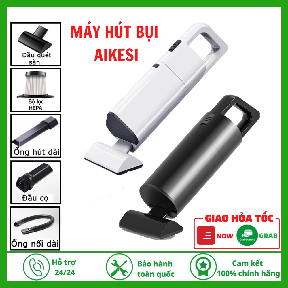 Máy hút bụi mini cầm tay AIKESI tặng kèm 4 đầu hút thông minh hút sạch bụi bám lâu ngày, lông thú cưng - BH 12 tháng