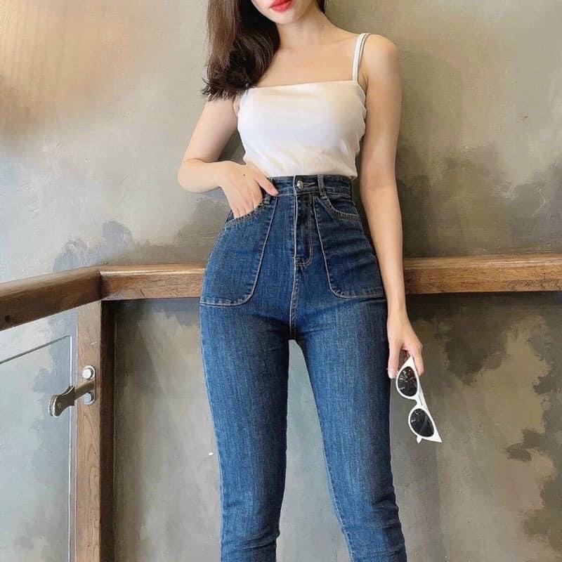 Quần jean nữ  1 khuy túi trước cạp cao