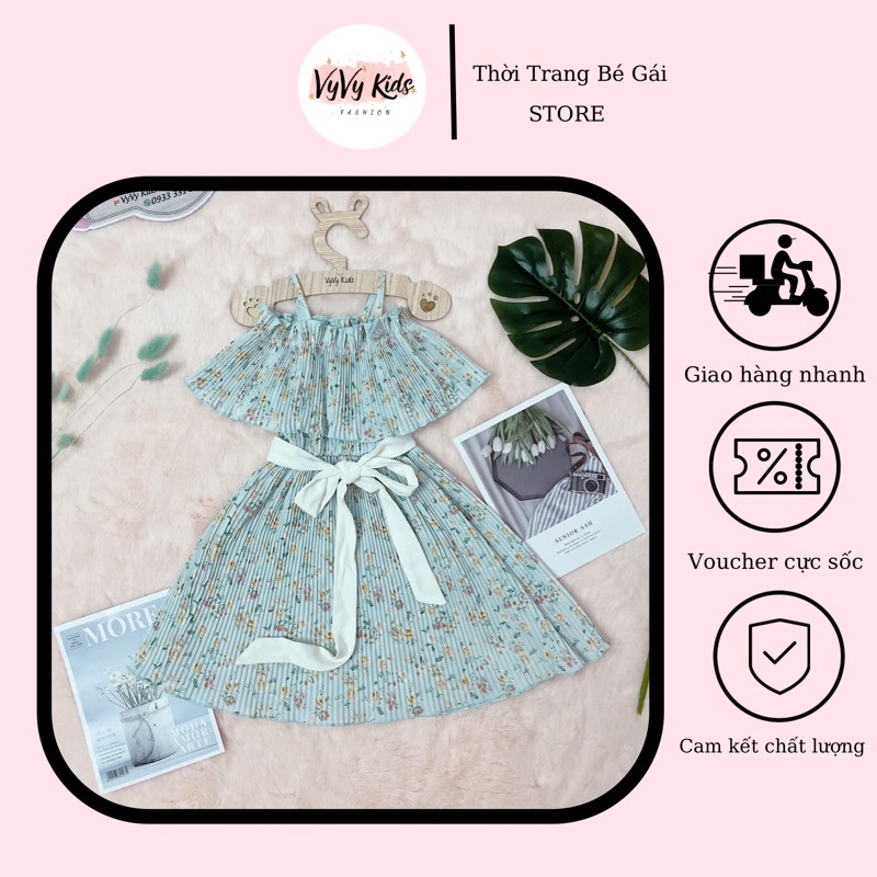 ⚡𝑭𝑹𝑬𝑬 𝑺𝑯𝑰𝑷⚡ Đầm bé gái, váy bé gái hoa bẹt vai thời trang VyVy Kids Fashion