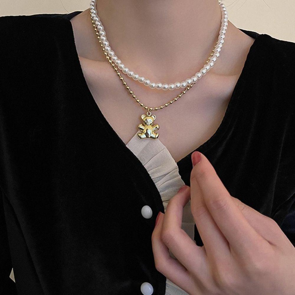 Vòng cổ Hai Lớp Mặt Hình Gấu Phong Cách Hip Hop Cổ Điển Thời Trang Cho Nữ