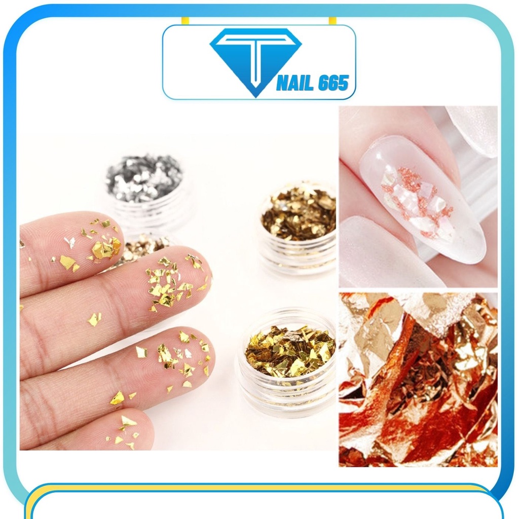 Sét giấy bạc nhún trang trí móng nail , Giấy bạc nhún ẩn gel bột móng tay sét 12 hũ