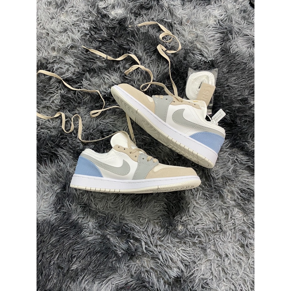 Giày 𝐉𝐨𝐫𝐝𝐚𝐧 1 low paris màu xám gót xanh nam nữ, Giày sneaker JD 1 paris cổ thấp bản đẹp 2021