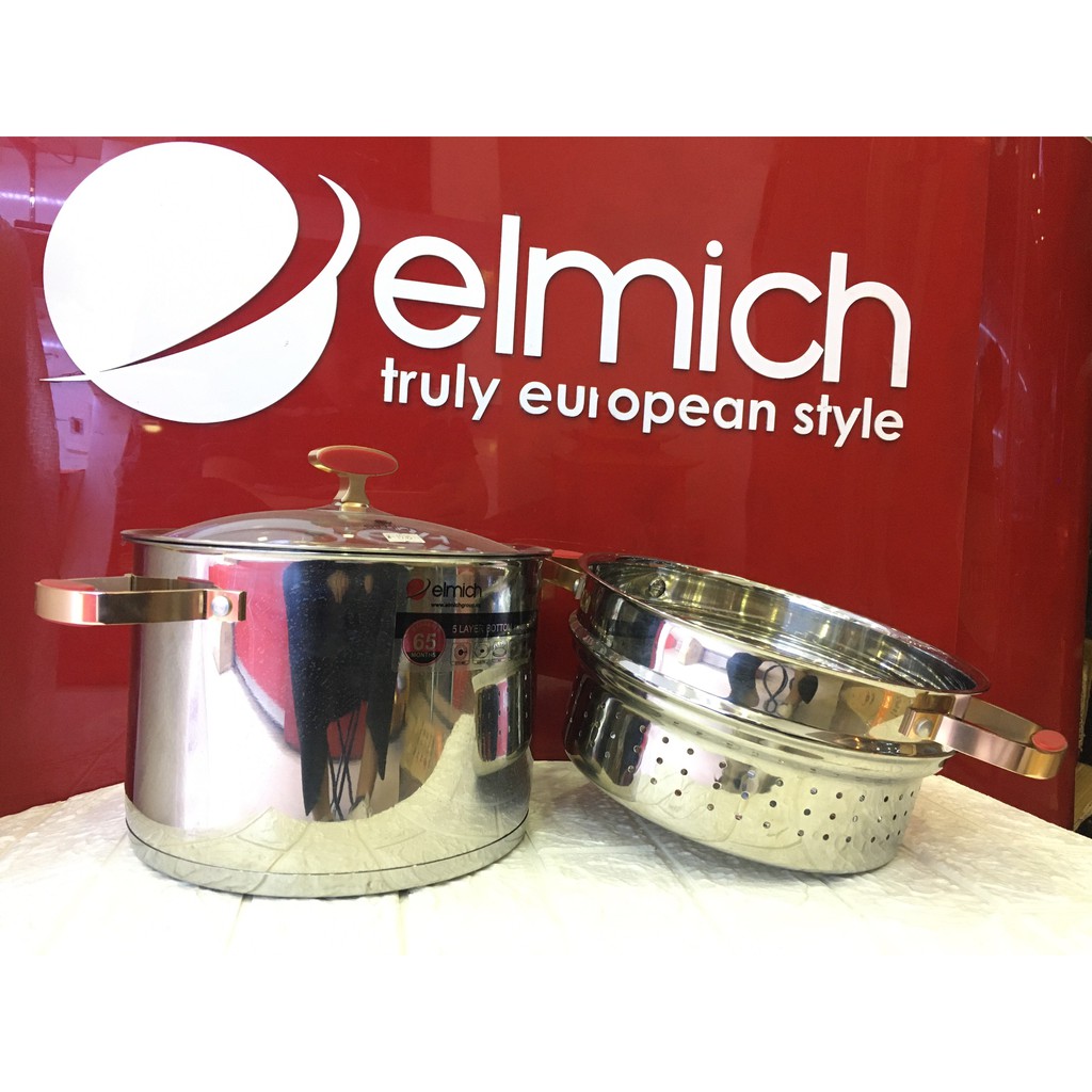 NỒI HẤP ELMICH INOX 304 RED VELVET 24CM EL5585, 28CM EL0979 đáy từ nhập khẩu séc