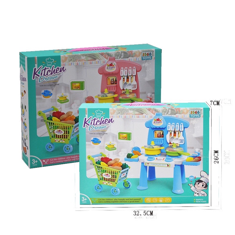 Bộ đồ chơi nhà bếp nấu ăn kèm xe đẩy Kitchen dream cho trẻ em, bé gái, bé trai 2 3 4 5 6 tuổi. Đồ chơi giáo dục cho trẻ