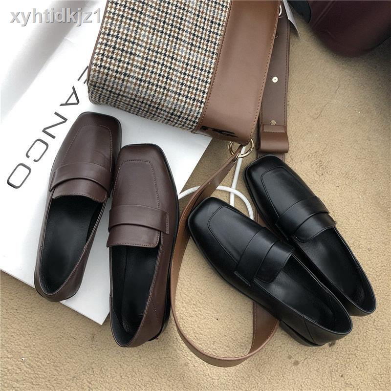 Giày da nhỏ của phụ nữ kiểu Anh giày da đen của phụ nữ giày bệt giày lười giày đơn giày mũ len mới nữ sinh phiê