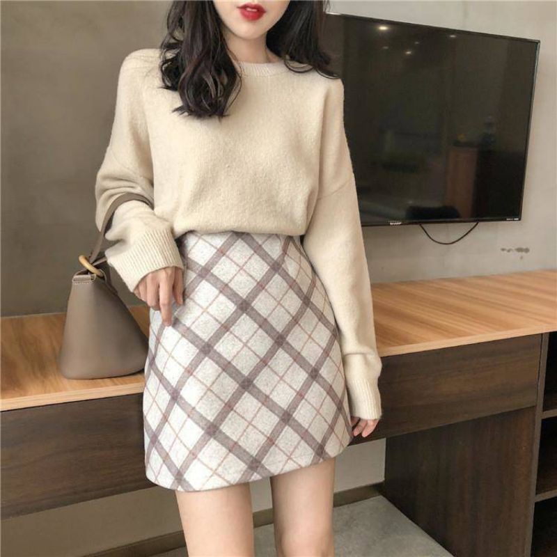 Sét áo len chân váy dạ