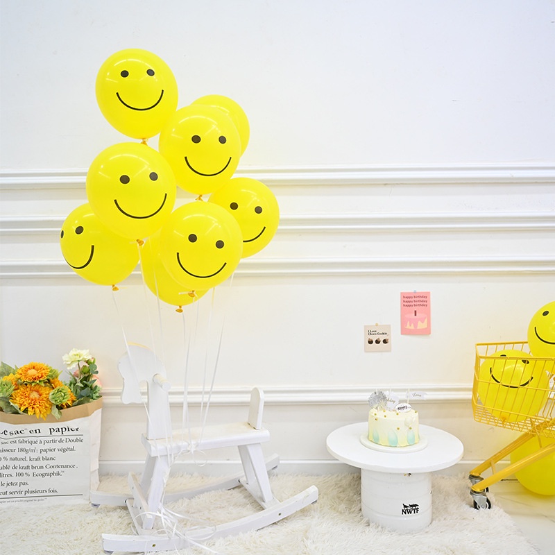 Set 10 Bong Bóng Hình Mặt Cười 10 Inch Trang Trí Tiệc Sinh Nhật Cho Bé