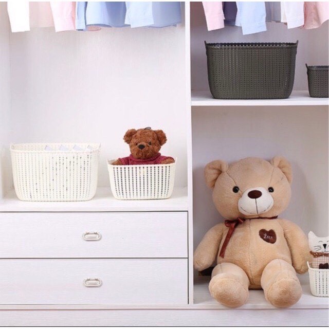 Rổ nhựa giả đan mây có quai cầm đủ kích cơ phong cách Hàn quốc