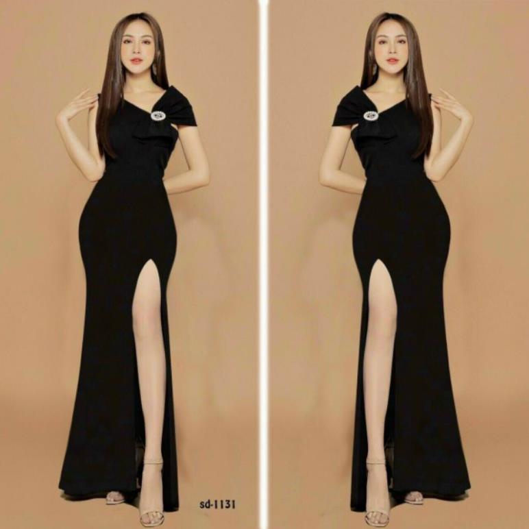 Thiết kế - Đầm dạ hội dáng ôm xẻ tà cao, váy body dự tiệc vai cách điệu
