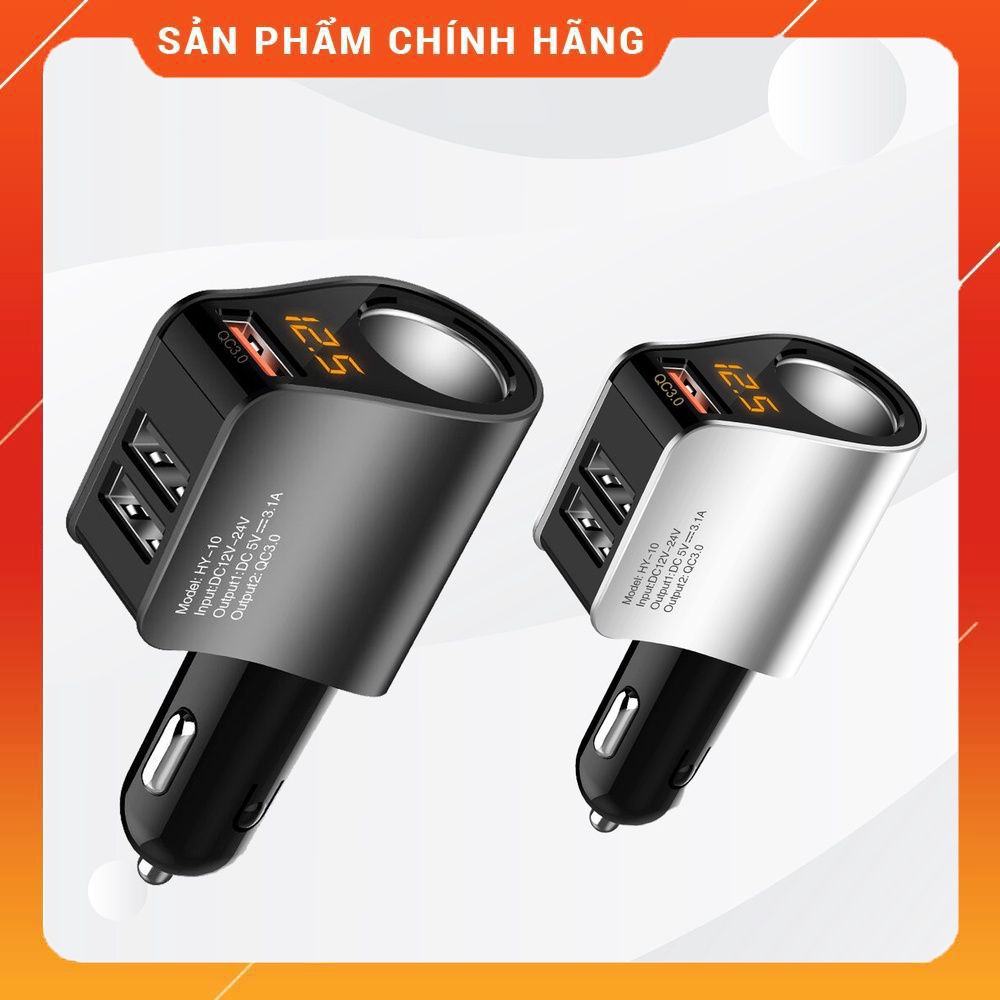 Tẩu Sạc ô tô, xe hơi Hyundai HY-10 gồm 1 Tẩu Tròn (3 USB Nhỏ) - Có đèn led báo điện áp Ác Quy