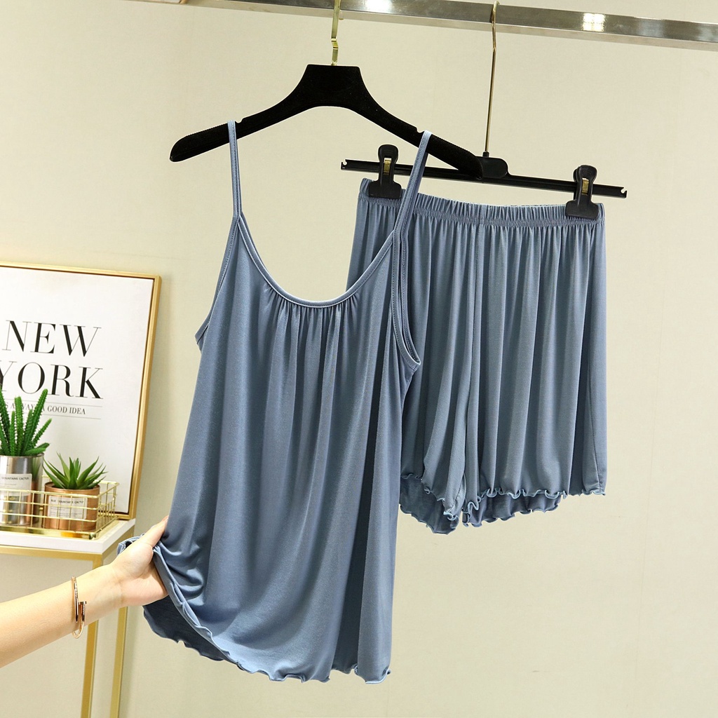 Bộ Đồ Ngủ Áo Thun Cotton Không Tay Cổ Tròn Kèm Quần Ngắn Dành Cho Nữ 2022