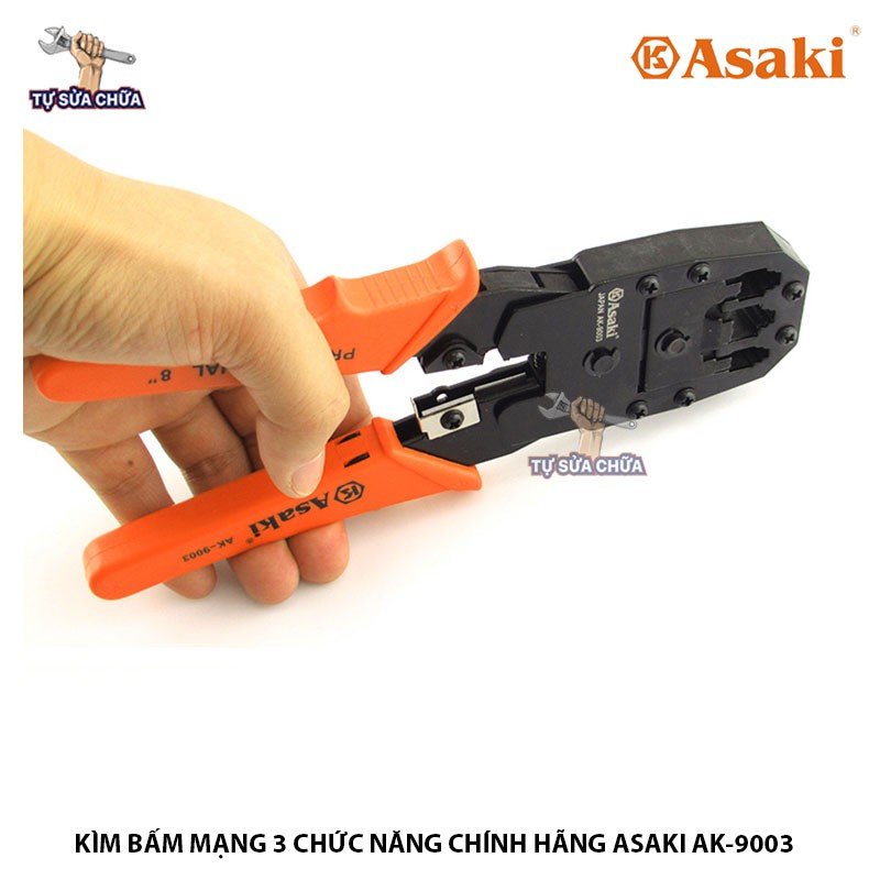 Kìm Kềm bấm cáp mạng 3 chức năng 8&quot;/200mm Asaki AK-9003, bấm đầu RJ45, RJ11, RJ22 hàng chính hãng loại xịn