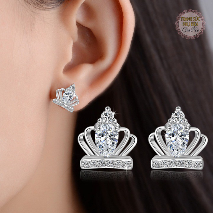 Hoa tai vương miện nhỏ xinh bạc ý S925 HT201