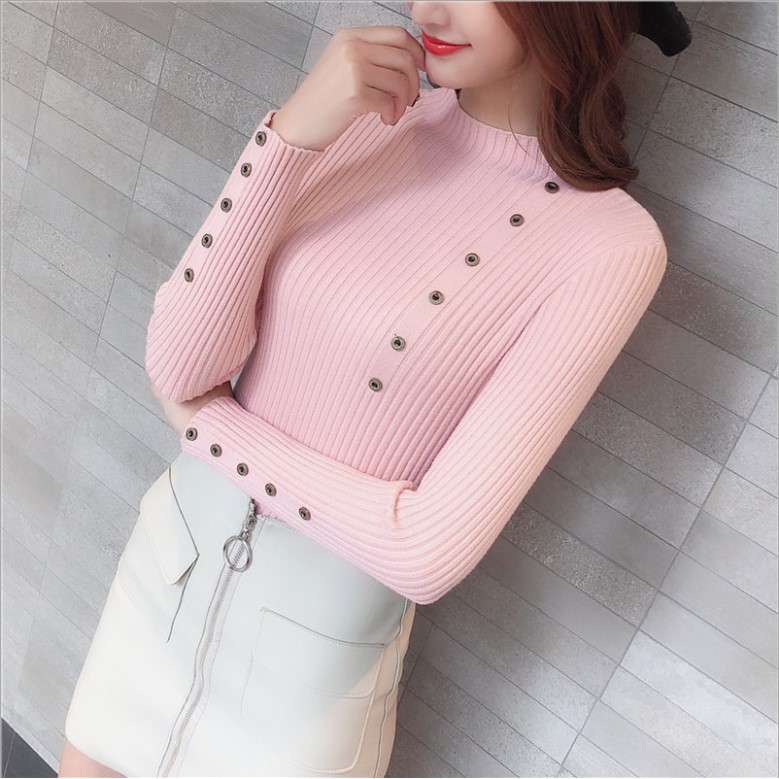 Áo len nữ phối cúc ôm dáng đẹp mắt