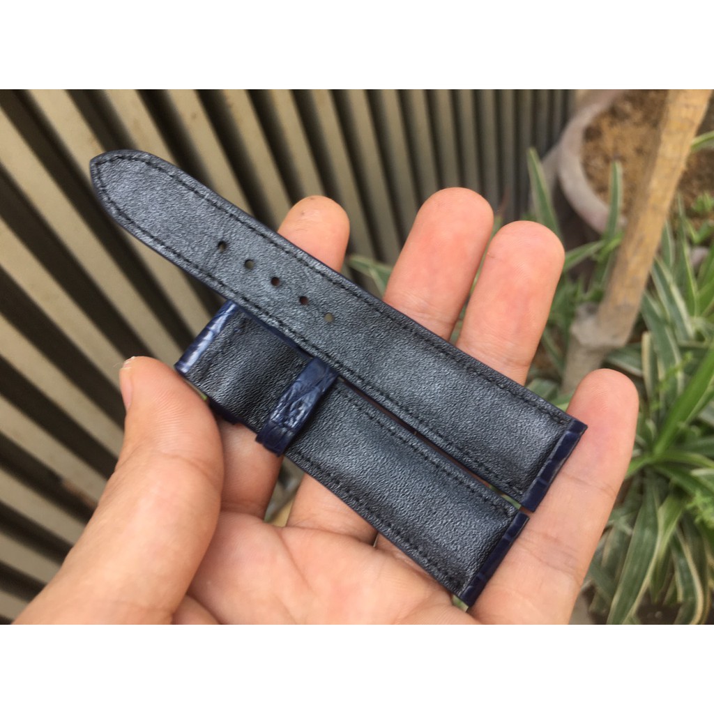 Dây Da Đồng Hồ Da Cá Sấu Nam Màu Xanh Navy Vân Đốt Tre Đủ Size