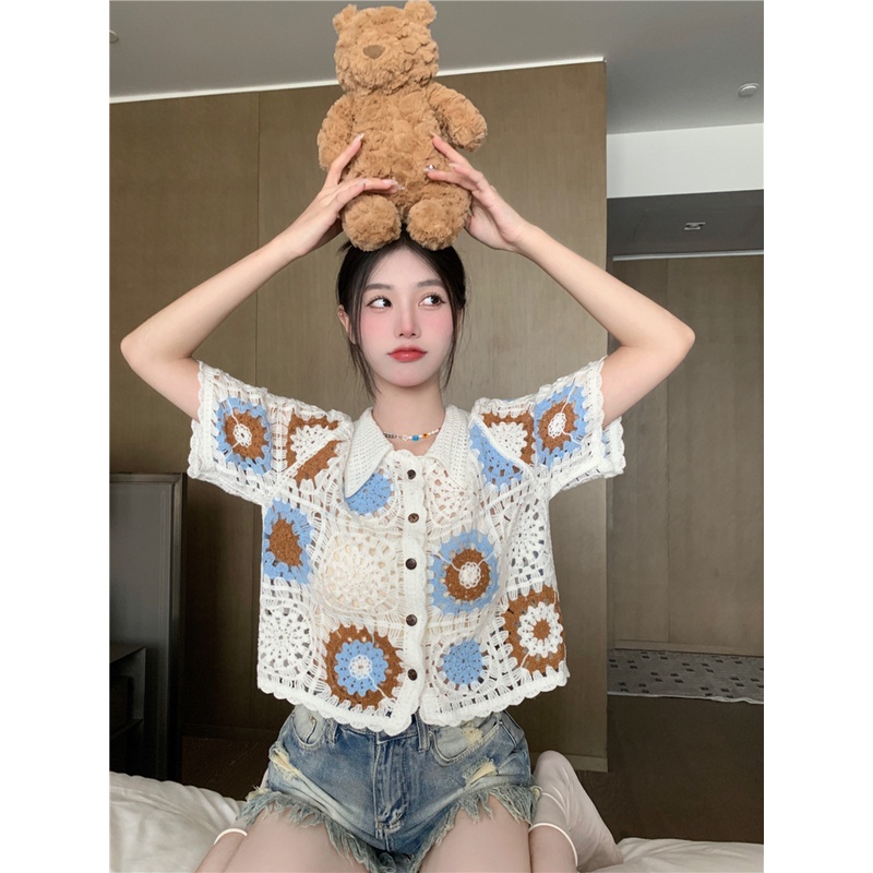 Áo cardigan dệt kim XIAOZHAINV cổ polo dáng rộng phong cách ngọt ngào nhẹ nhàng thời trang mùa hè cho nữ