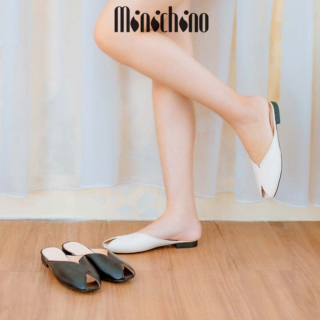 Giày sục nữ MINICHINO hình quả trám hở mũi thời trang màu kem TC035 | BigBuy360 - bigbuy360.vn