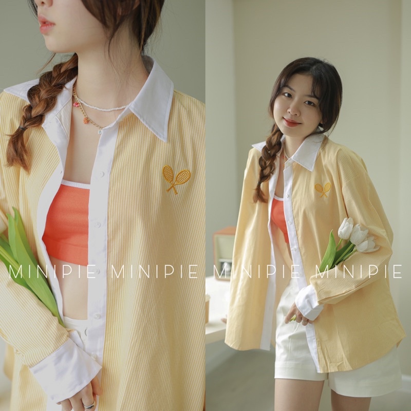 Áo Sơ Mi Striped Blue Tay Dài Form Rộng Thêu Logo Tennis Club