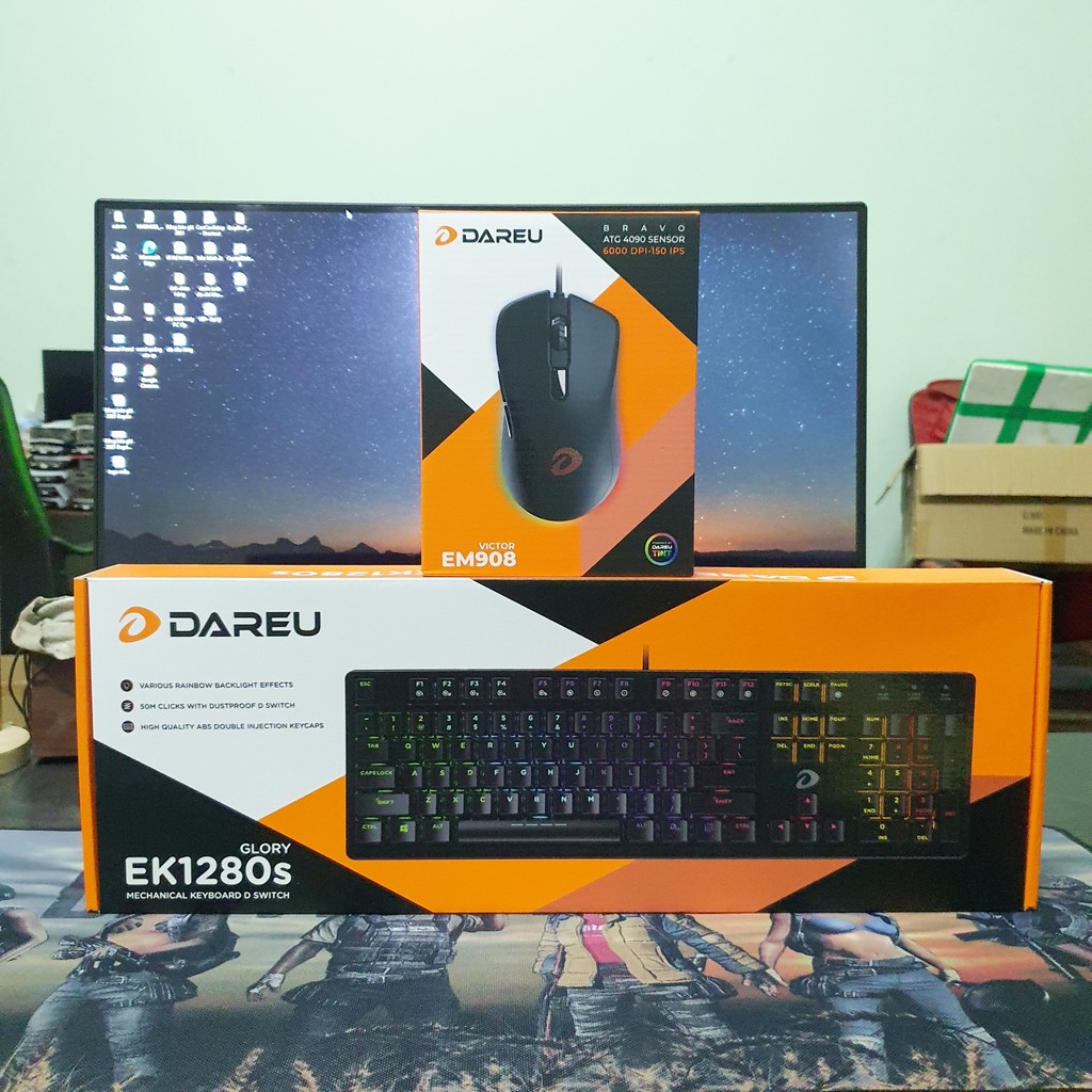 Combo gear cao cấp Dareu Bàn phím cơ EK1280s  + Chuột Gaming EM908 - Led RGB + Tặng Bàn di 30*70*3ly - Máy Tính 2T