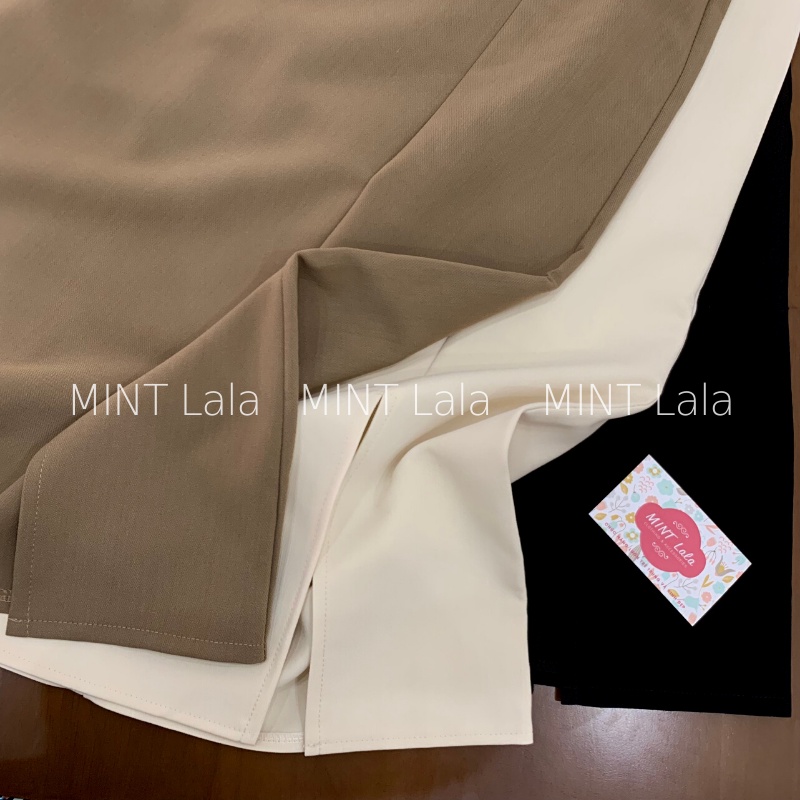 Chân Váy Midi Chữ A Lưng Cao Xẻ Tà Hàn Quốc Phong Cách Công Sở