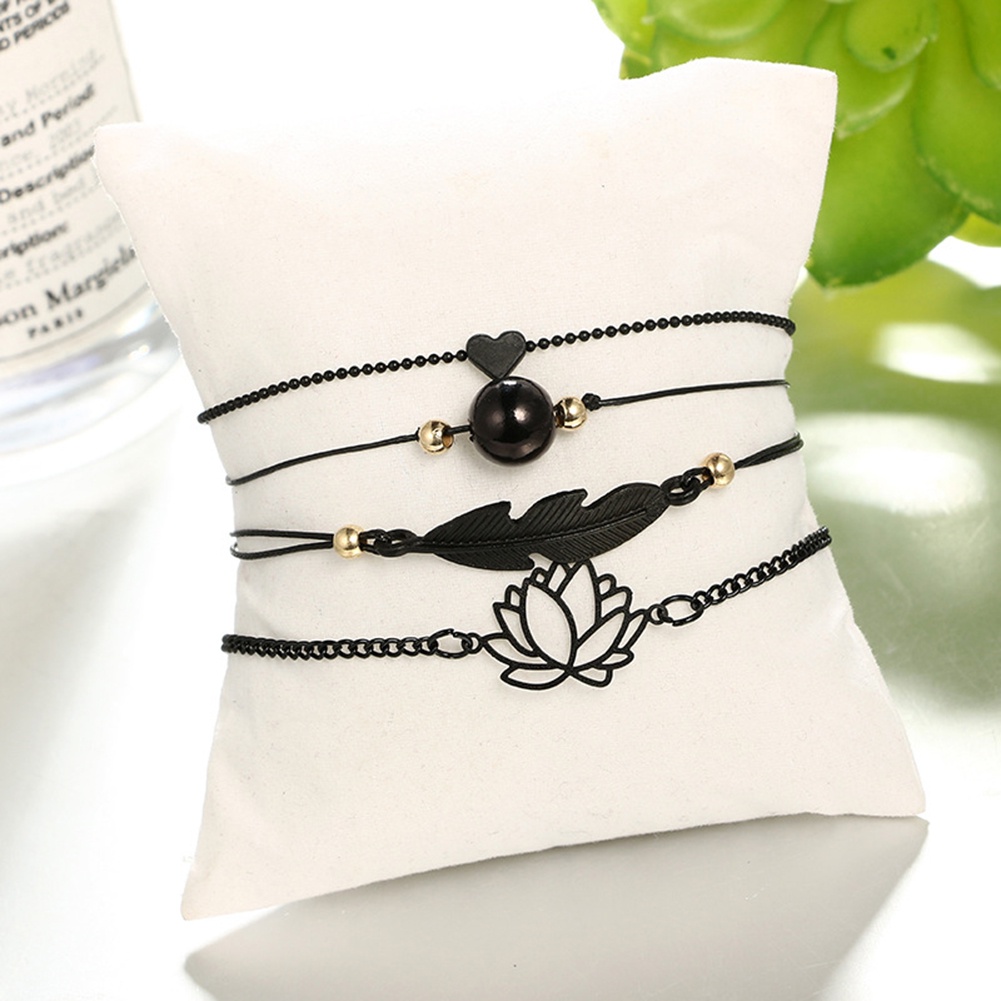 Set 4 Vòng Đeo Tay Lá Sen / Trái Tim Rỗng Thời Trang Cho Nữ