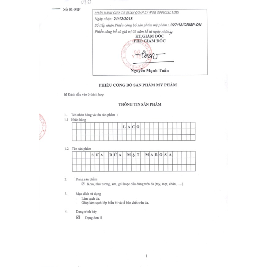 "Giá Sốc" - Sữa rữa mặt Laco Marosa - Tinh chất hoa hồng từ Việt Nam - MỸ PHẨM 100% TỪ THIÊN NHIÊN