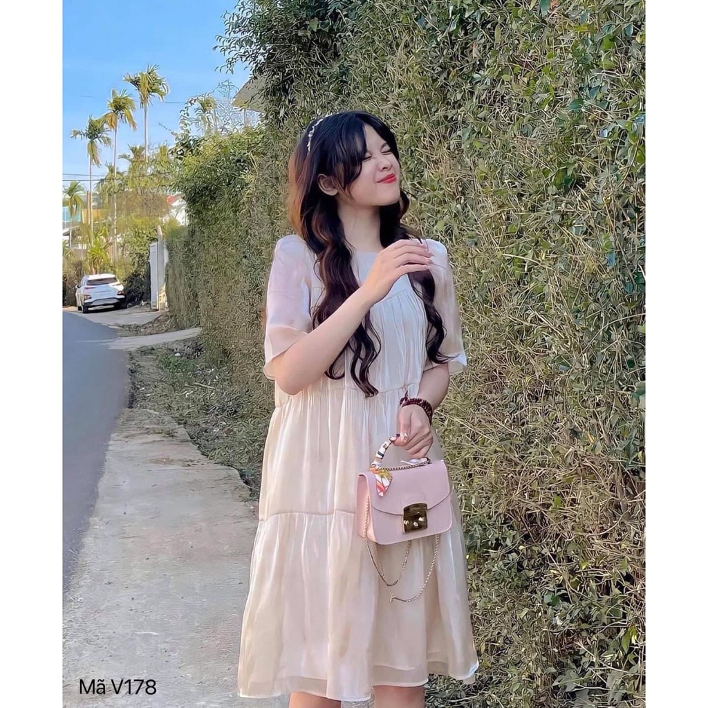 [Đầm bầu đi chơi Tết] Đầm bầu dự tiệc cao cấp organza  FREESHIP  đầm bầu xinh công sở màu be nhạt