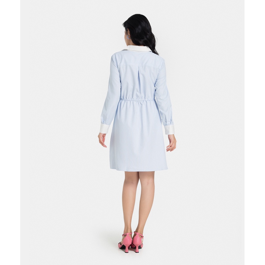 Đầm sơ mi nữ thời trang HNOSS tay dài xoắn eo HNDLU049
