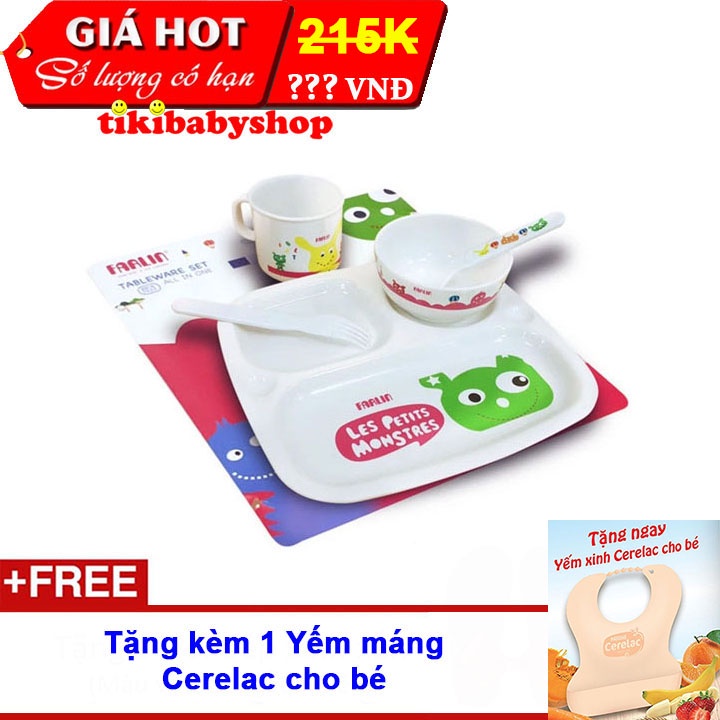 Bộ Bát Tập Ăn Farlin Bằng Nhựa Phíp 5 Món - Tặng Kèm Yếm Máng Ceralac