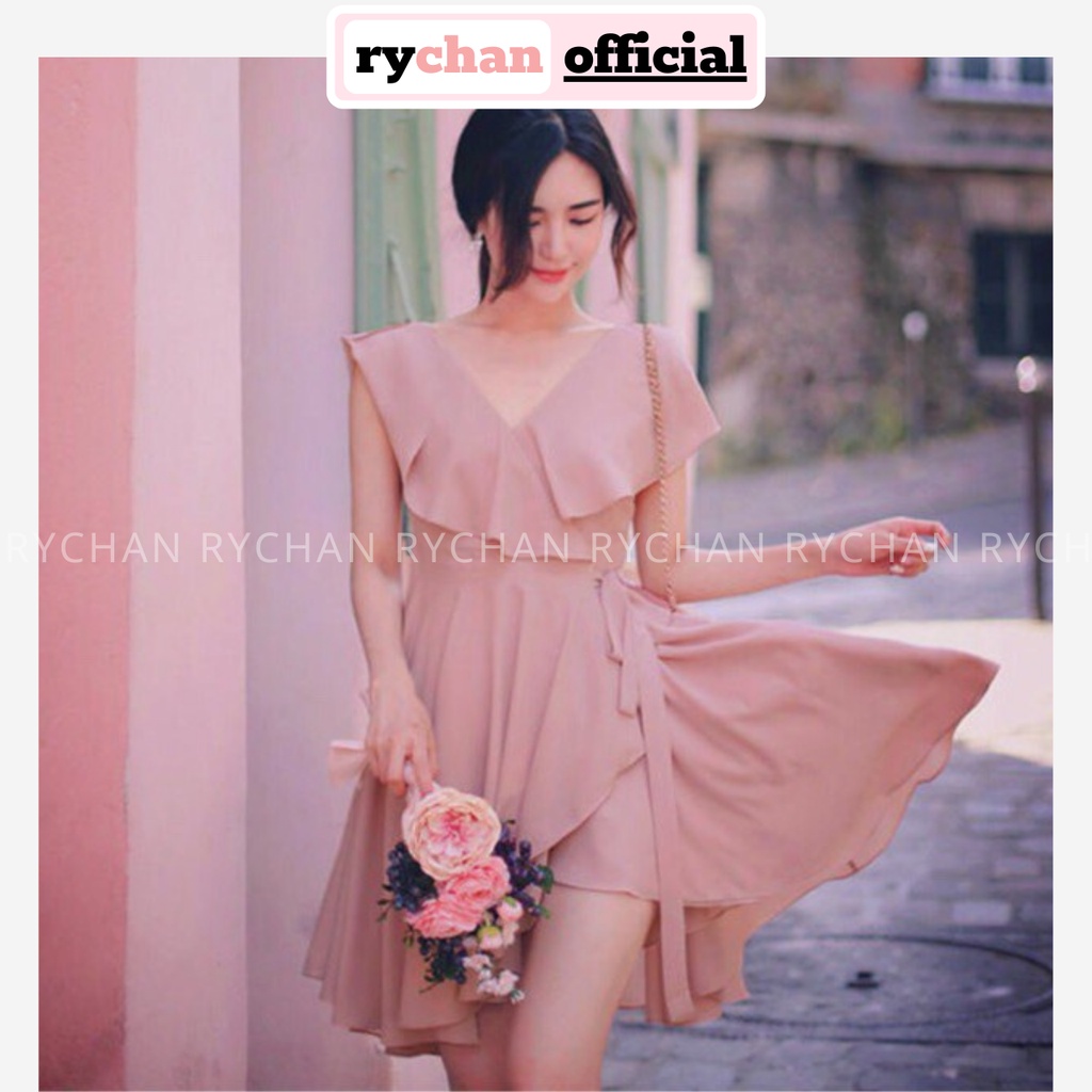 [ẢNH THẬT CUỐI] DX634 - Đầm Xòe Hồng Ruốc Phối Bèo Đắp Chéo