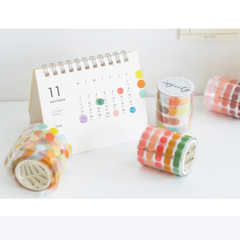 Cuộn Washi Chấm Tròn Basic Nhiều Màu Sắc Trang Trí Bullet Jounral Sổ Lưu Niệm KT 5cm*3m
