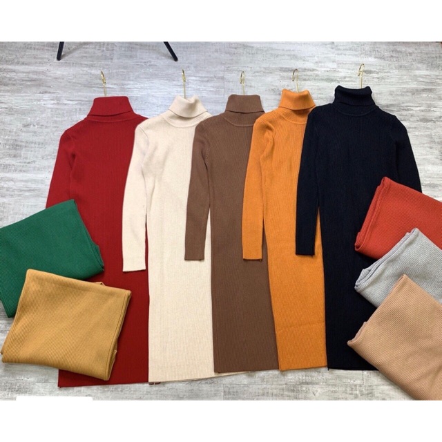 Váy len body cổ lọ