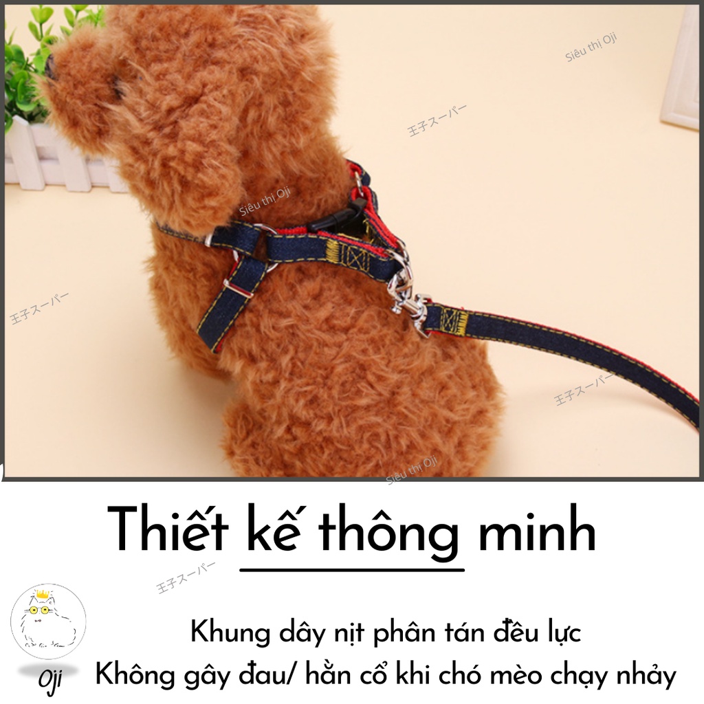 Dây Dắt Chó Mèo, 120 cm, Chống Hằn Cổ, Kèm Yếm Jeans