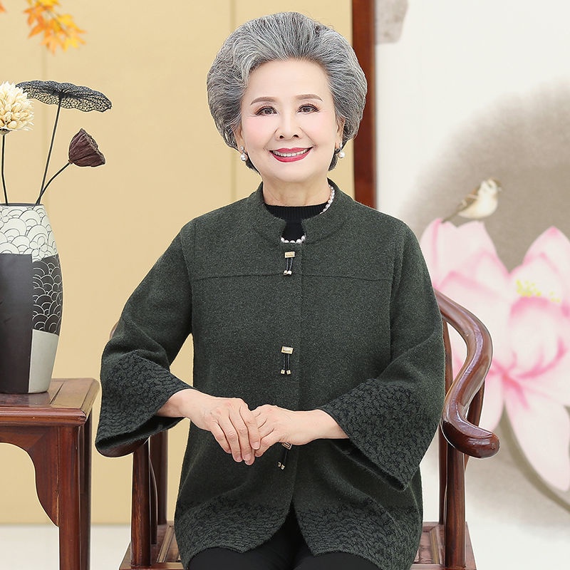 Quần áo phụ nữ trung niên và cao tuổi 60-70 80 mẹ mặc khoác dệt kim bà ngoại mùa thu